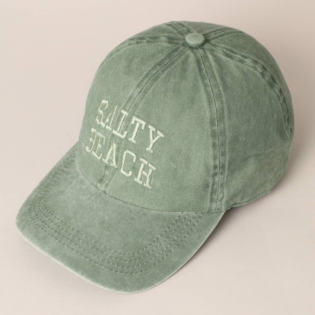 Salty Beach Text Embroidery Baseball Cap