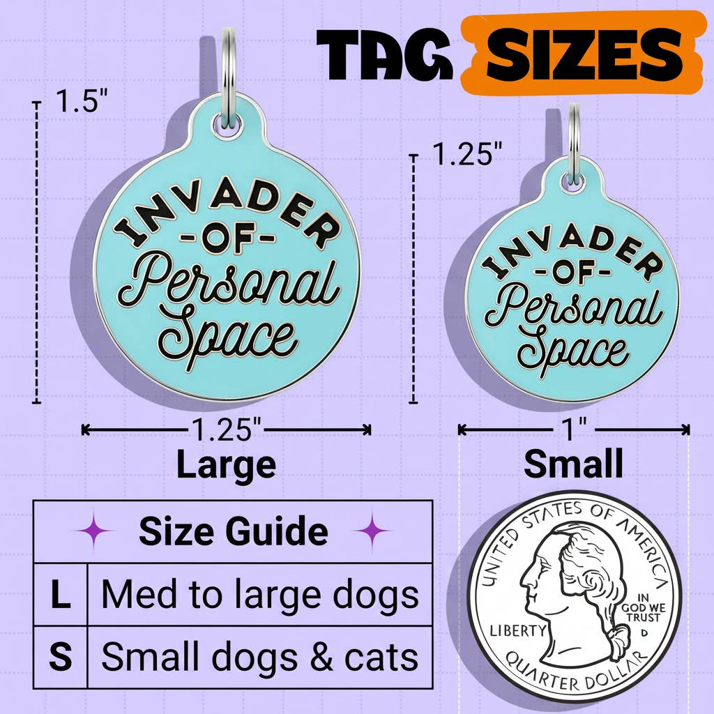 Funny Dog Charm & Pet ID Tag - Invader Personal Space *Blue