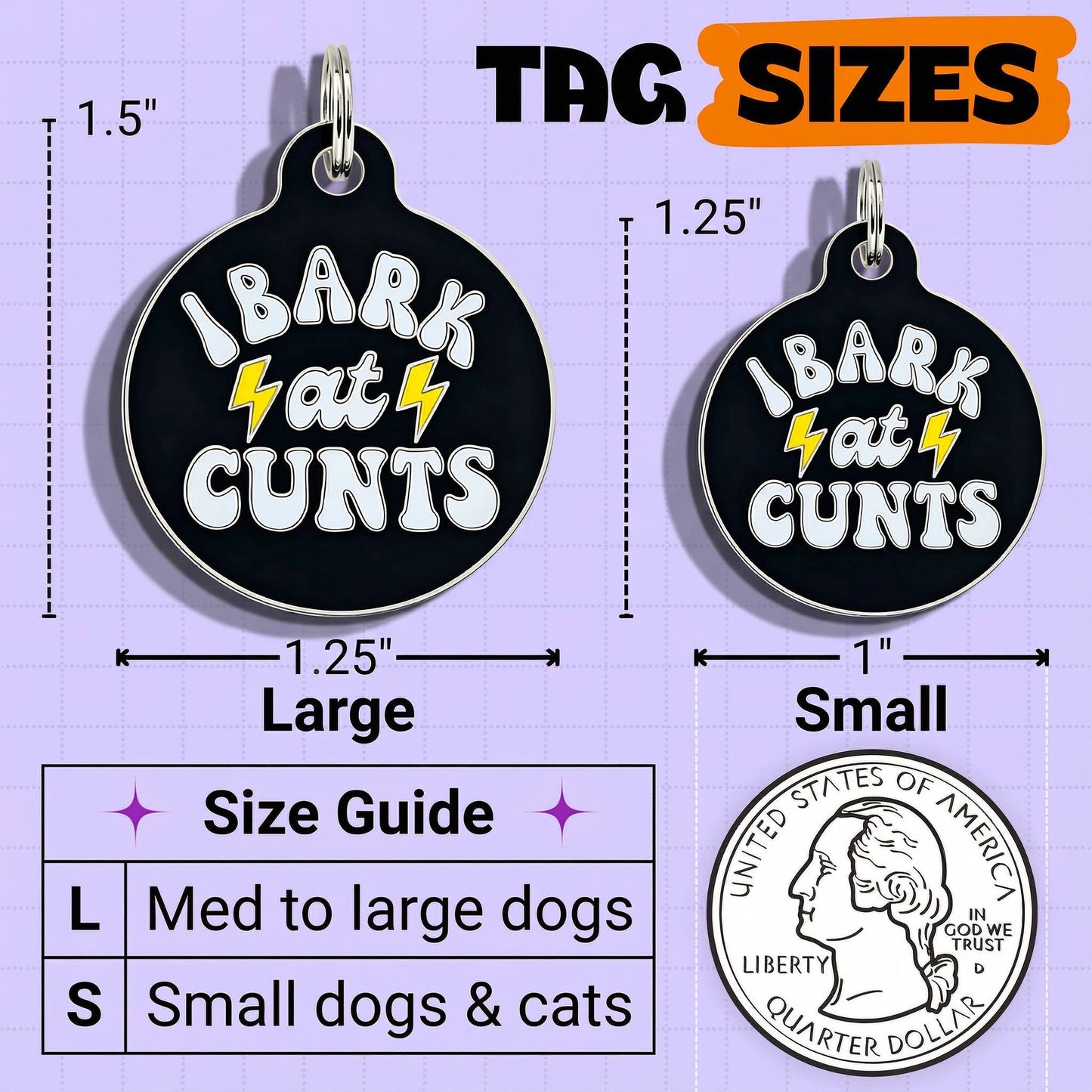 Funny Dog Charm & Pet ID Tag - I Bark at Cunts *Black