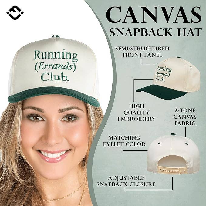 2-Tone Embroidered Cap - Running Errands Club - Green/Beige