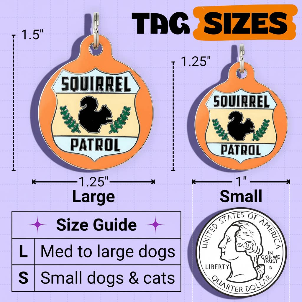 Cute Pet Tag & Dog Collar Charm - Squirrel Patrol *Orange