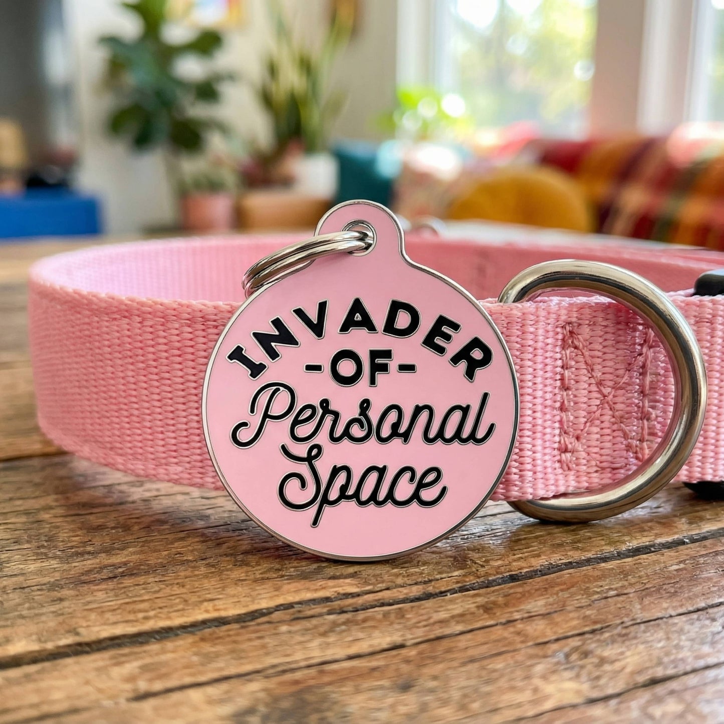 Cute Dog Tag Charm & ID Tag - Invader Personal Space *Pink