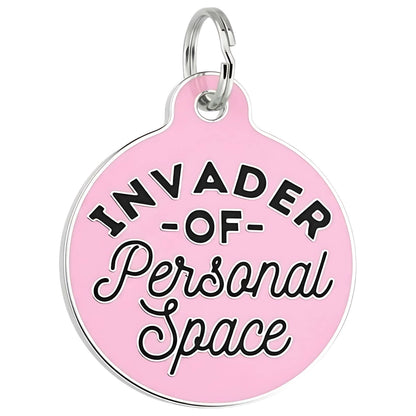 Cute Dog Tag Charm & ID Tag - Invader Personal Space *Pink