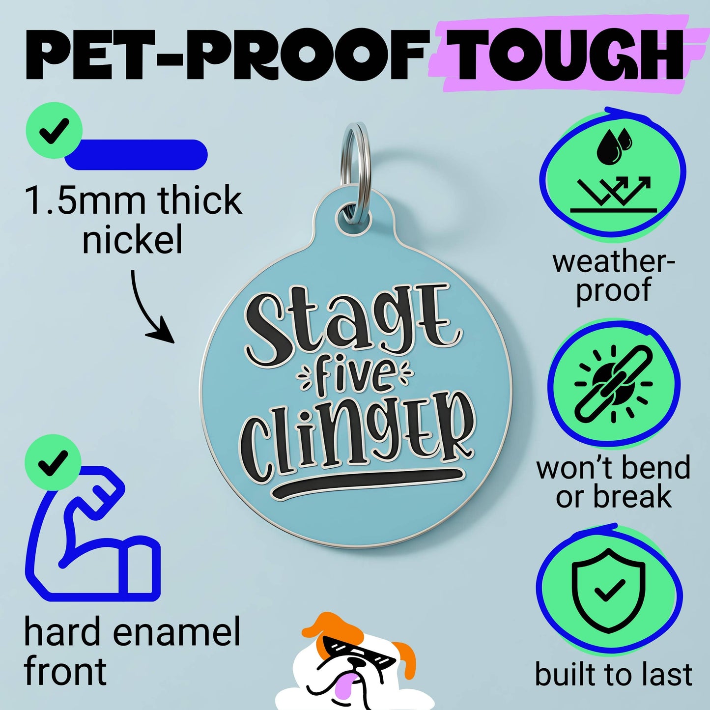 Funny Dog Charm & Pet ID Tag - Stage 5 Clinger *Blue