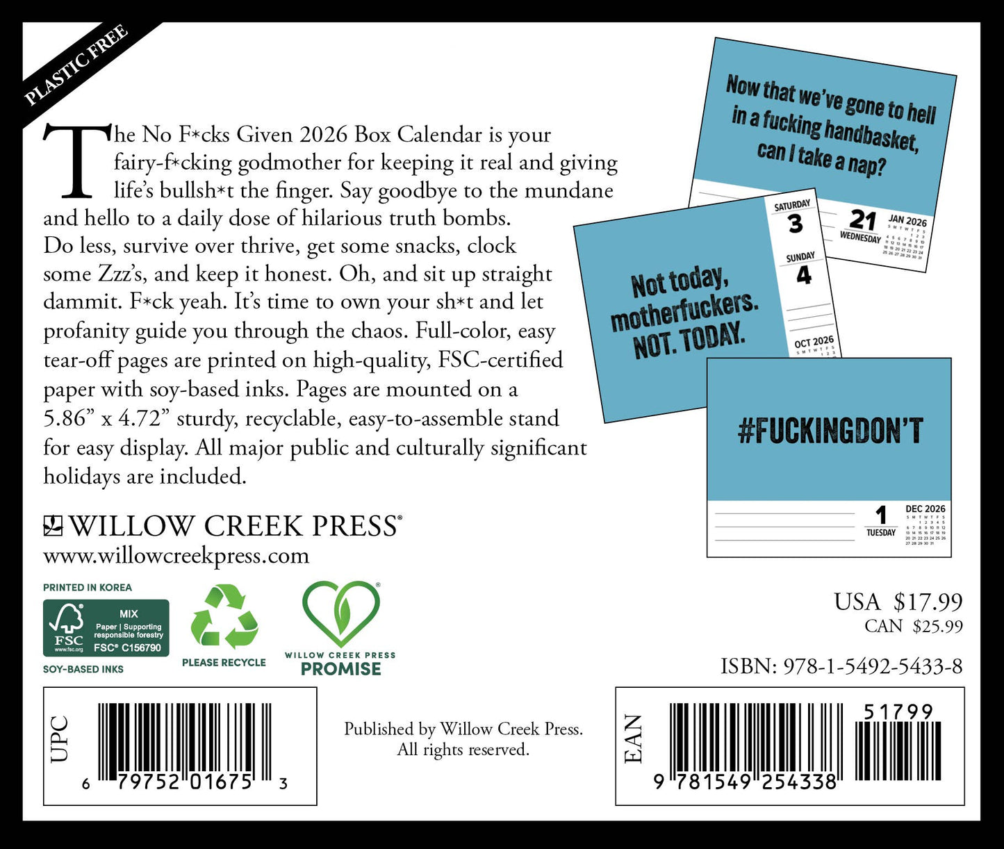 No F*cks Given 2026 Box Calendar, Daily Desktop