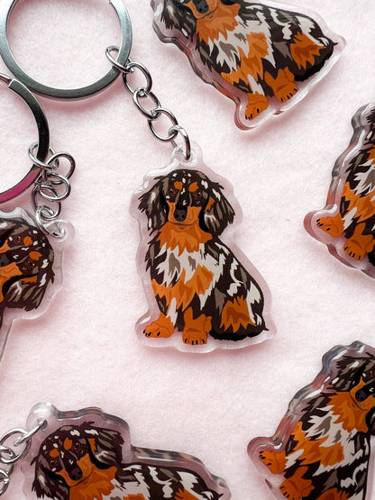 Dachshund (long-haired dapple) Keychain