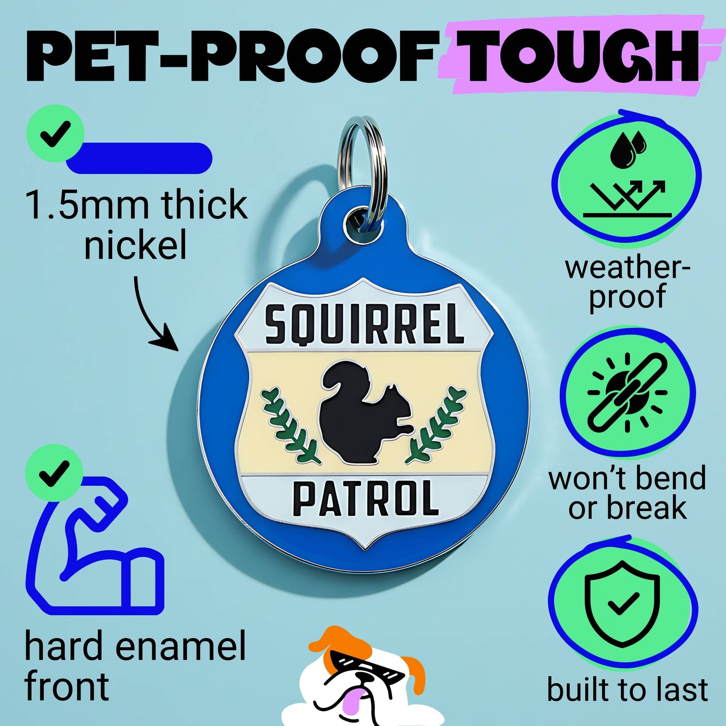 Cute Pet Tag & Dog Collar Charm - Squirrel Patrol *Blue