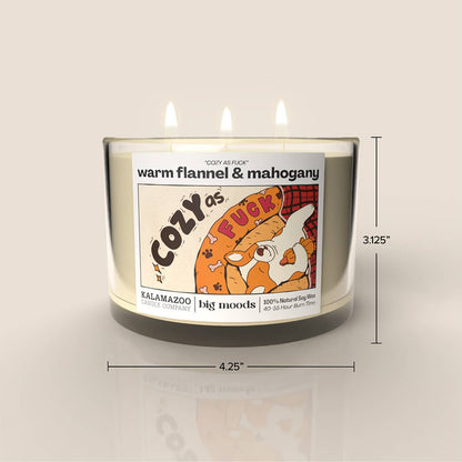 "Cozy as Fuck" 3-Wick Soy Candle - Flannel & Mahogany - 14oz