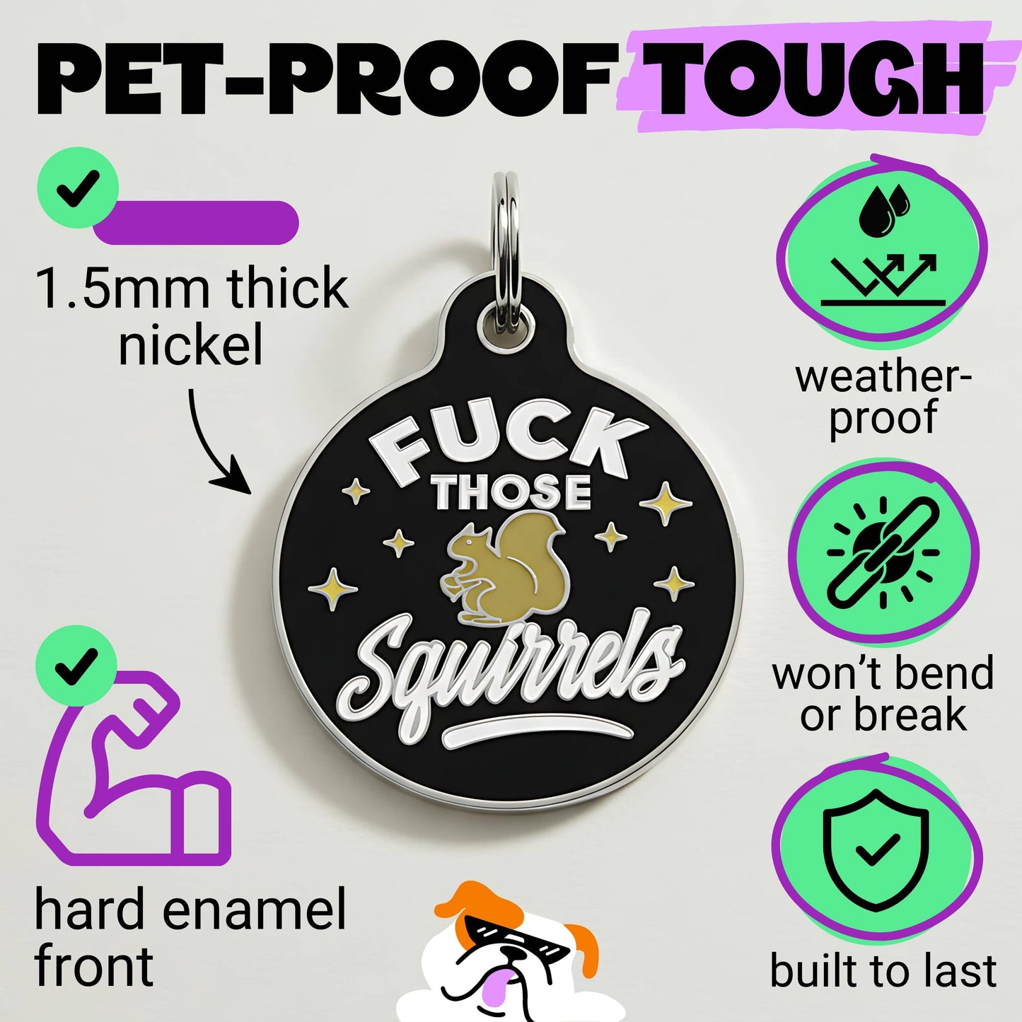 Funny Dog Charm & Pet ID Tag - Fuck Those Squirrels