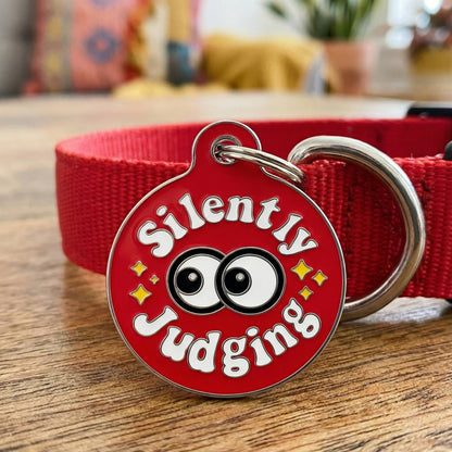 Funny Dog ID Tag & Pet Accessory - Silently Judging *Red