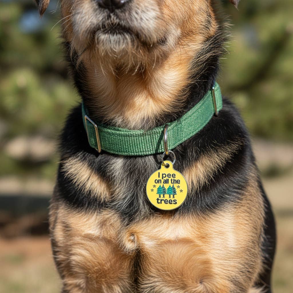 Funny Dog Charm & Pet ID Tag Accessory - I Pee on all Trees