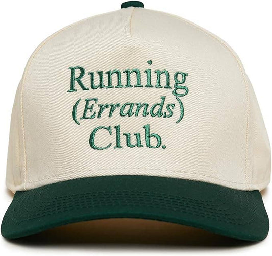 2-Tone Embroidered Cap - Running Errands Club - Green/Beige