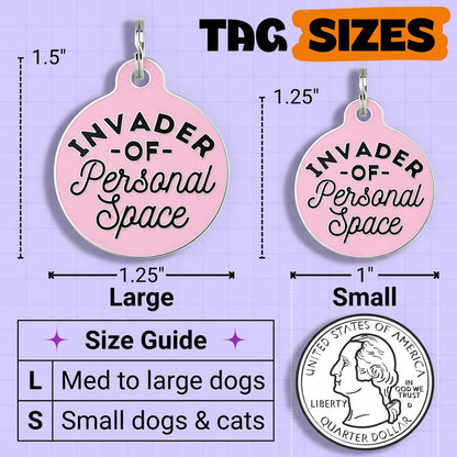 Cute Dog Tag Charm & ID Tag - Invader Personal Space *Pink