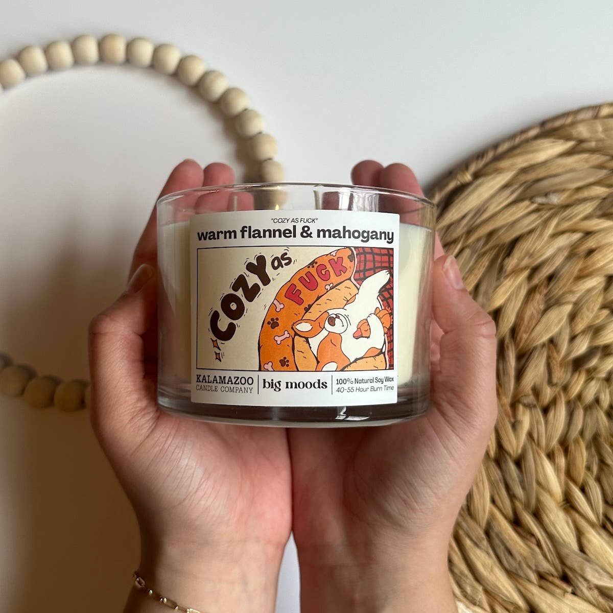 "Cozy as Fuck" 3-Wick Soy Candle - Flannel & Mahogany - 14oz