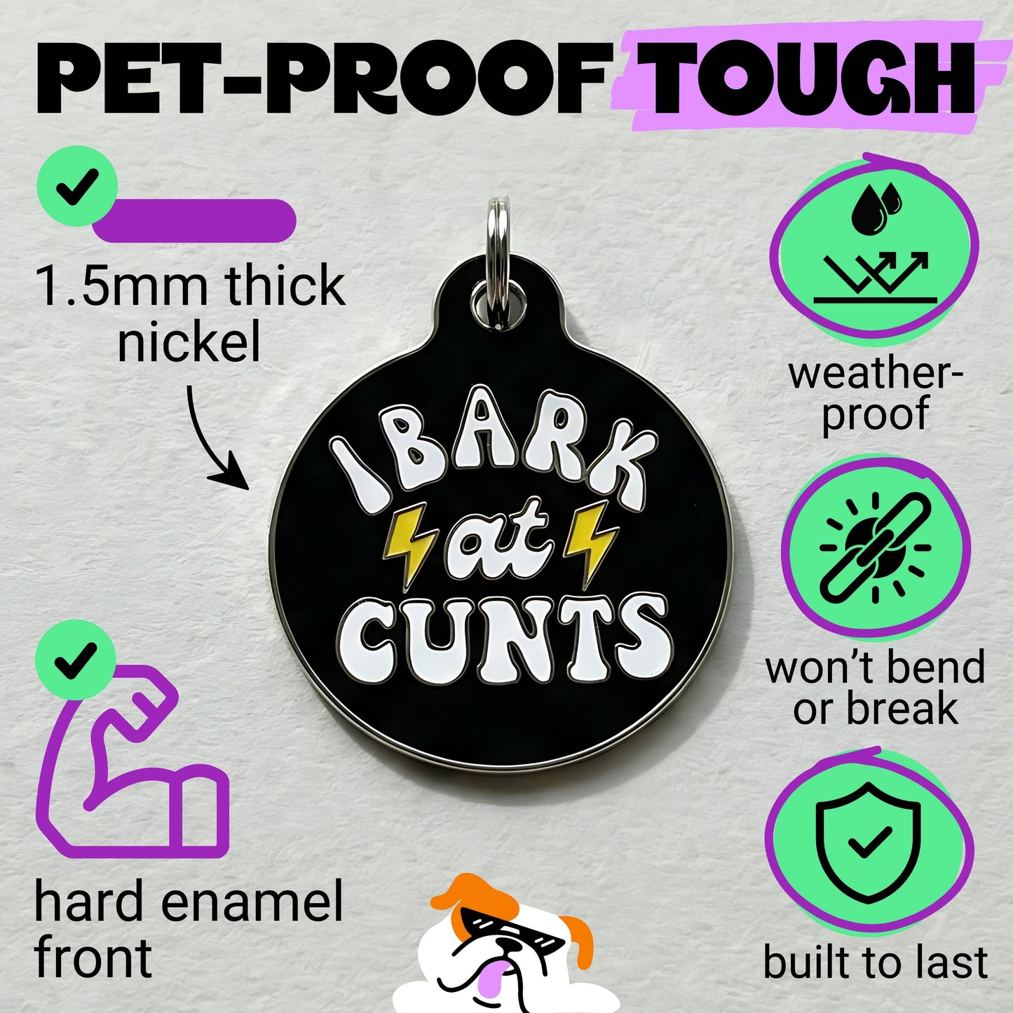 Funny Dog Charm & Pet ID Tag - I Bark at Cunts *Black