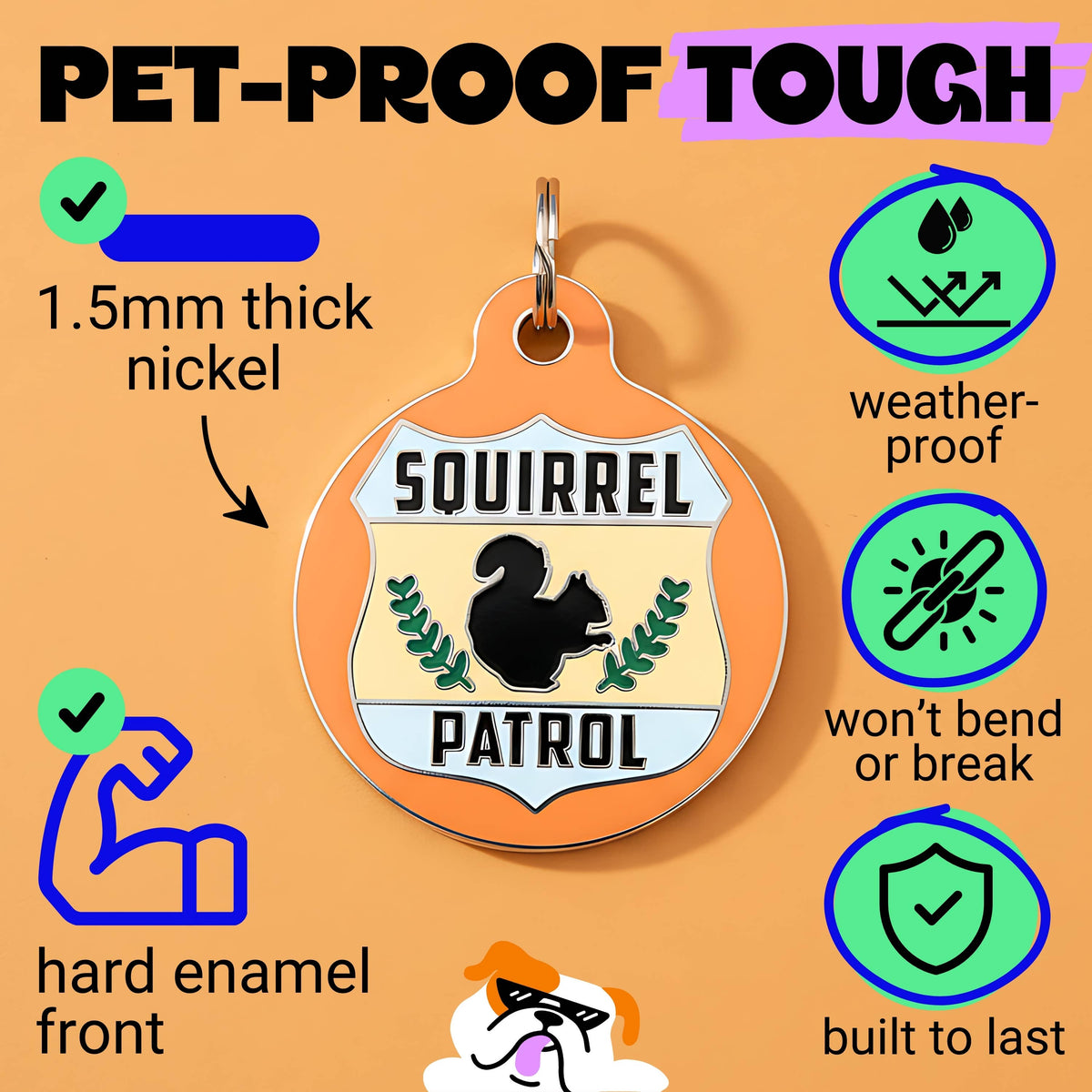 Cute Pet Tag & Dog Collar Charm - Squirrel Patrol *Orange