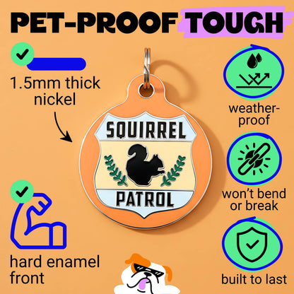 Cute Pet Tag & Dog Collar Charm - Squirrel Patrol *Orange