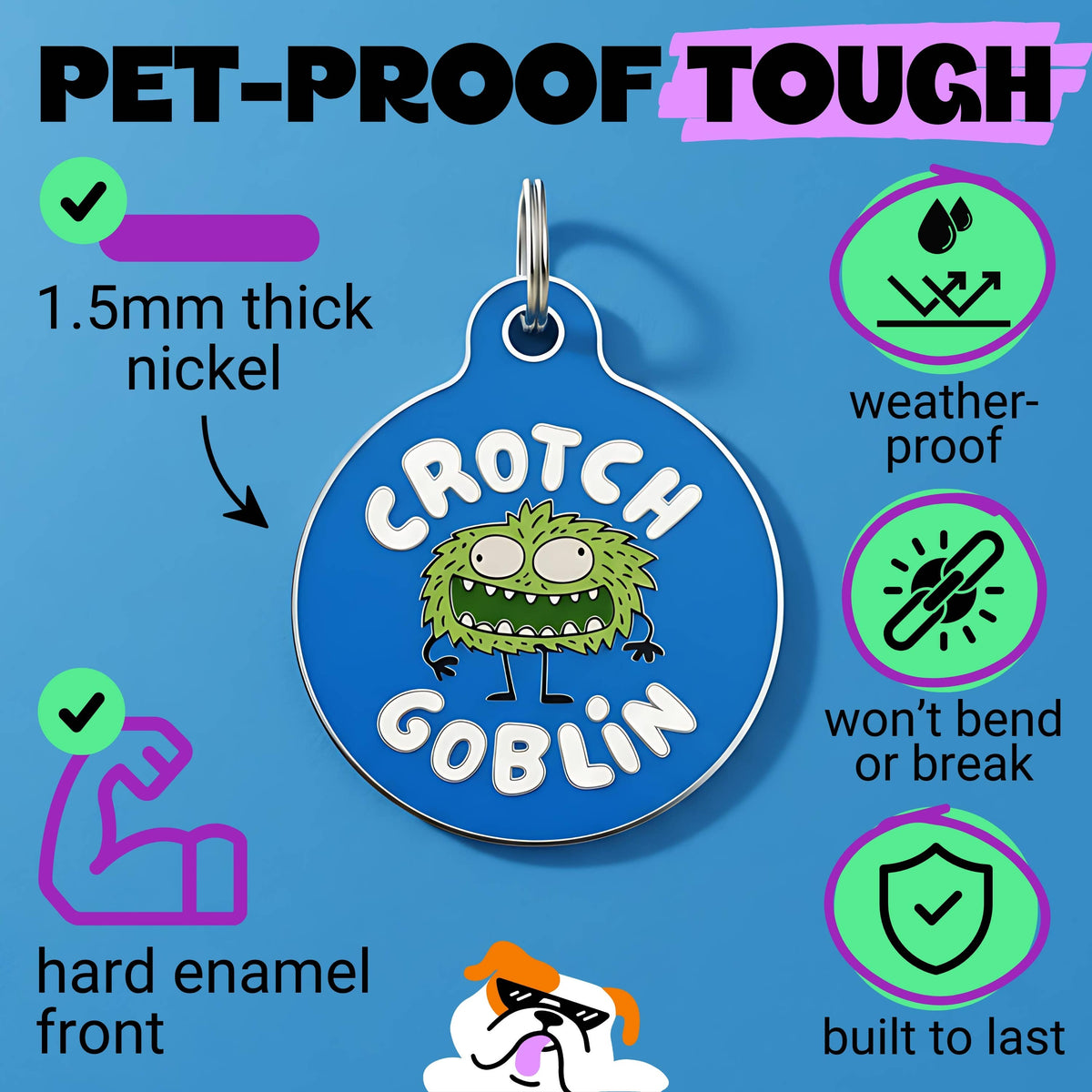 Funny Dog Tag Charm & Pet ID Accessory - Crotch Goblin