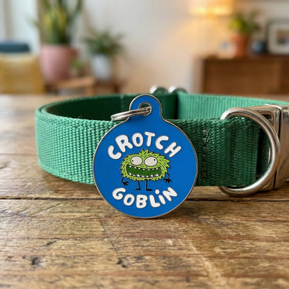 Funny Dog Tag Charm & Pet ID Accessory - Crotch Goblin