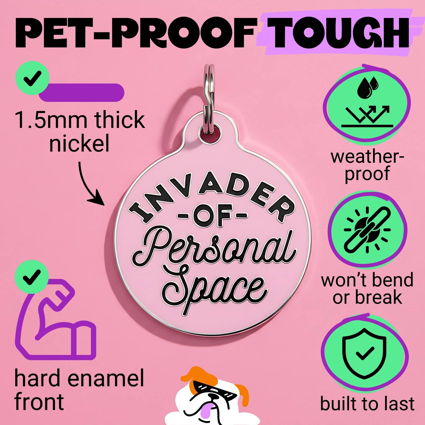 Cute Dog Tag Charm & ID Tag - Invader Personal Space *Pink