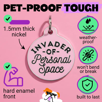 Cute Dog Tag Charm & ID Tag - Invader Personal Space *Pink