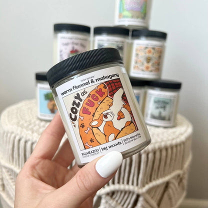"Cozy as Fuck" warm flannel & mahogany -  Luxury Soy Candle
