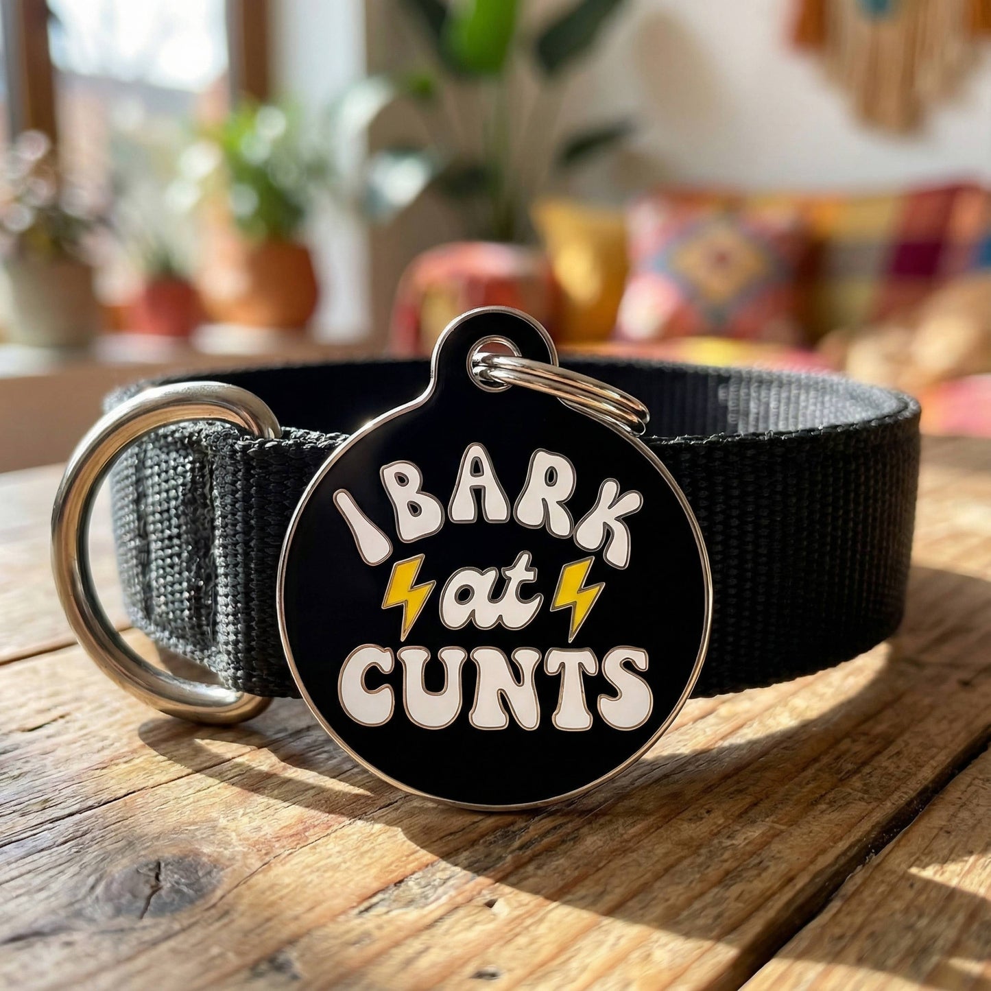 Funny Dog Charm & Pet ID Tag - I Bark at Cunts *Black