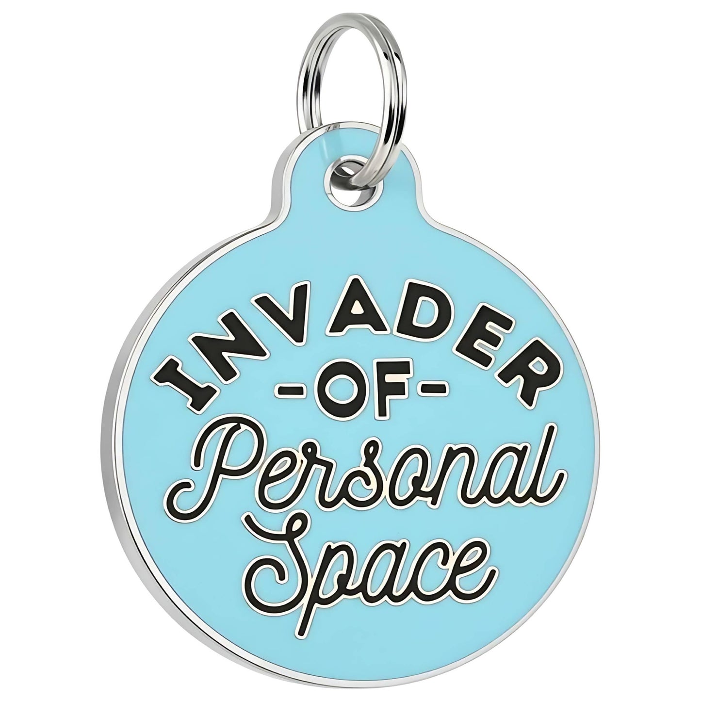 Funny Dog Charm & Pet ID Tag - Invader Personal Space *Blue