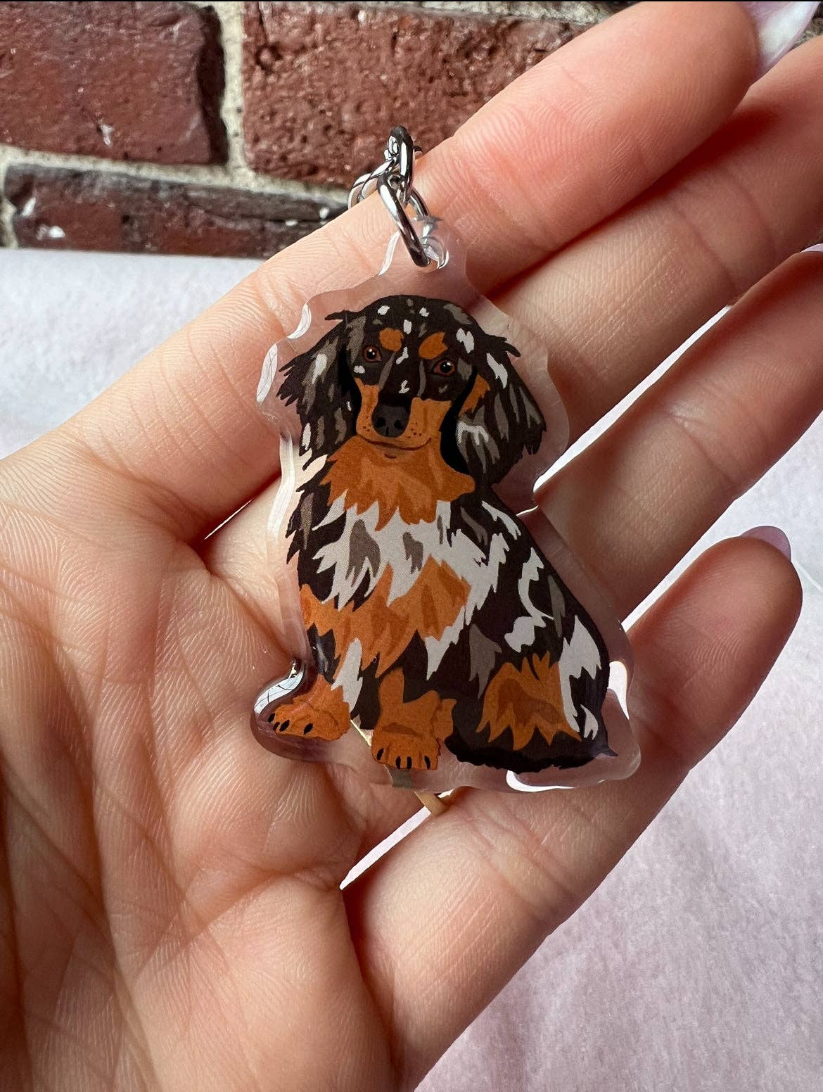 Dachshund (long-haired dapple) Keychain