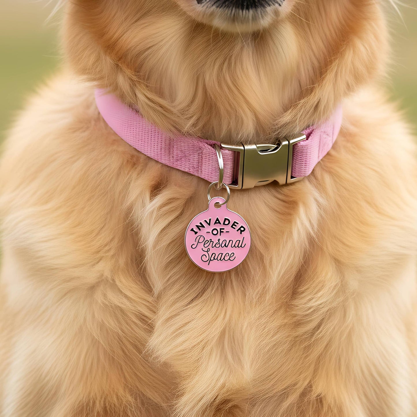 Cute Dog Tag Charm & ID Tag - Invader Personal Space *Pink