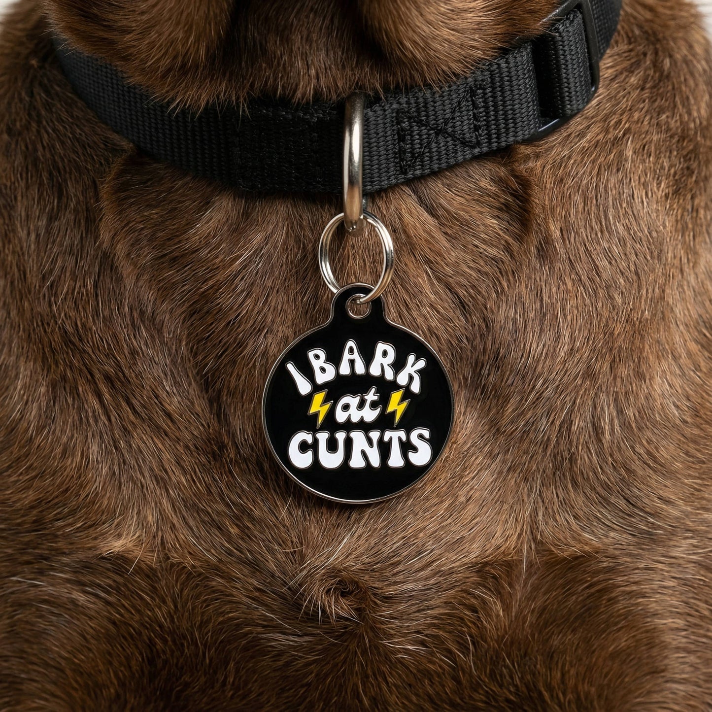 Funny Dog Charm & Pet ID Tag - I Bark at Cunts *Black