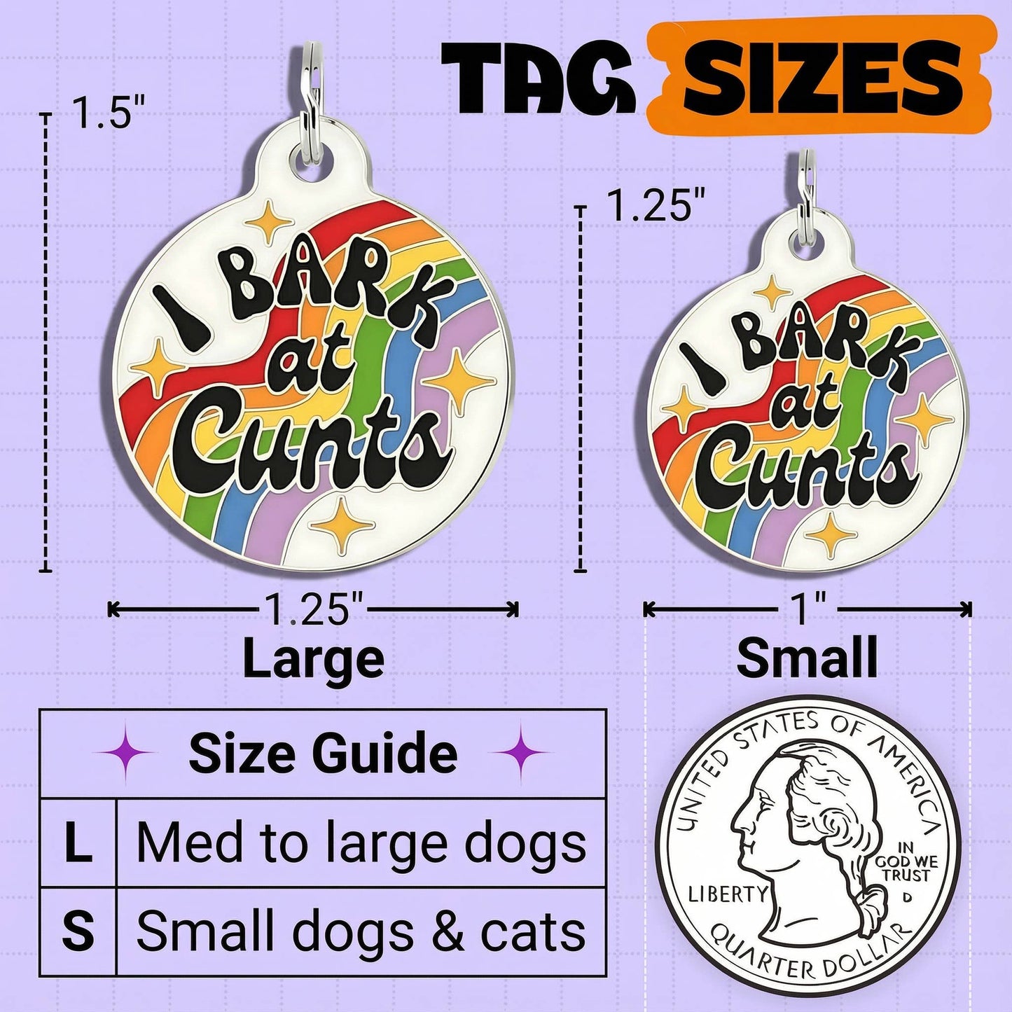 Funny Dog Charm & Pet ID Tag - I Bark at Cunts *Rainbow