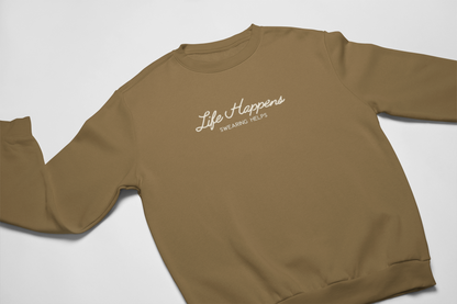 "Life Happens, Swearing Helps" Embroidered Fleece Crewneck