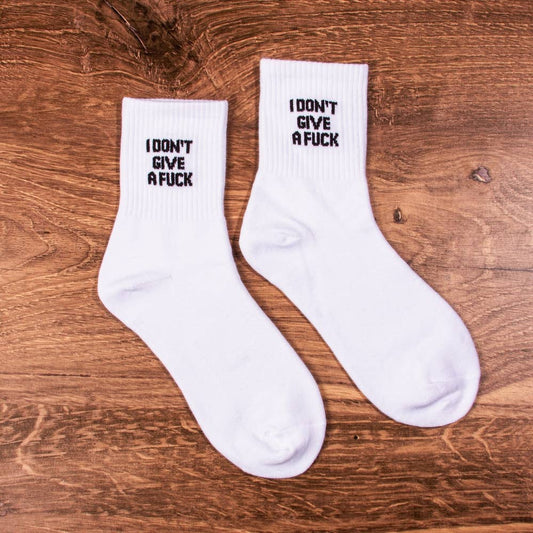 IDGAF ANKLE SOCKSRibbed crew "I DON'T GIVE A FUCK" ankle socks. Made of 90% cotton and 10% spandex.Ribbed crew "I DON'T GIVE A FUCK" ankle socks. Made of 90% cotton and 10% spandex.The Frigid CollectiveThe Frigid CollectiveIDGAF ANKLE SOCKS